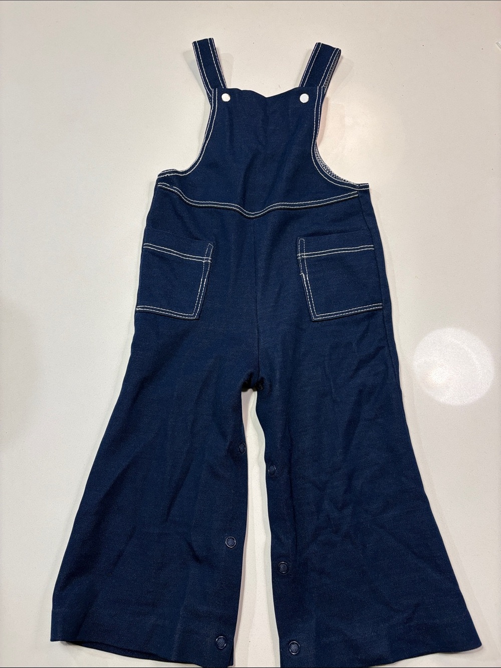 Vintage Navy Blue Kids Bellbottom Stretch Overalls with Front Pockets